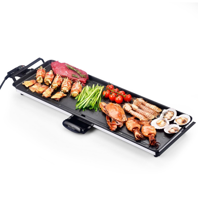 Grătar teppanyaki Swiss Haus Basel Premium SH-TP70, 1800 W, 70 × 23 cm, acoperire ceramică, termostat, tavă pentru grăsime, fără BPA și PFAS, negru