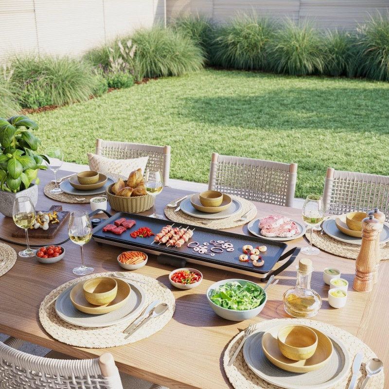 Grătar teppanyaki Swiss Haus Basel Premium SH-TP70, 1800 W, 70 × 23 cm, acoperire ceramică, termostat, tavă pentru grăsime, fără BPA și PFAS, negru