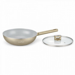 Tigaie Swiss Haus Speiez Castle SH-SCW28CH, 4,2 l, 28 cm, acoperire ceramică Sapphire, capac din sticlă cu orificiu pentru aburi, compatibilă cu plitele cu inducție, culoare șampanie