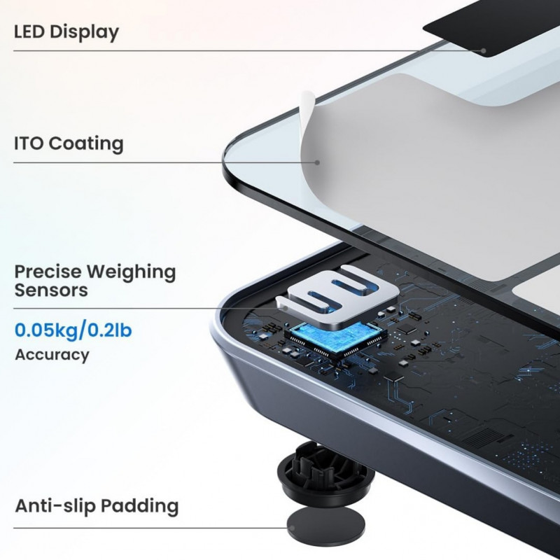 Cântar inteligent RENPHO Elis Chroma, până la 180 kg, 13 indicatori, LED, RGB, Wi-Fi, Bluetooth, 8 profiluri, recunoaștere, aplicație mobilă, USB-C, crom