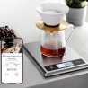Cântar de bucătărie inteligent RENPHO Calibra 1, până la 5 kg, 20 de funcții de analiză, sincronizare cu aplicații mobile, funcție TARE, mod „cafea”, sticlă călită, culoare argintie