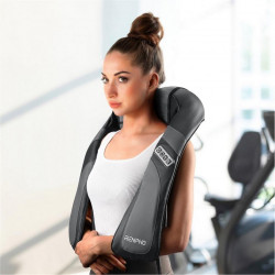 Aparat portabil de masaj Shiatsu RENPHO U-Neck Go, 24 W, 8 capete, 2 directii, 3 niveluri de intensitate, Incalzire pana la 45°C, Piele PU + material respirabil, Negru