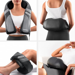 Aparat portabil de masaj Shiatsu RENPHO U-Neck Go, 24 W, 8 capete, 2 directii, 3 niveluri de intensitate, Incalzire pana la 45°C, Piele PU + material respirabil, Negru
