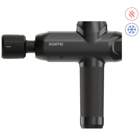 Pistol de masaj RENPHO Power+, 15 W, 150 min, 6 viteze, 1850-2600 rpm, 4 niveluri de răcire/încălzire, cronometru, ecran tactil, Bluetooth, negru