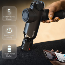 Pistol de masaj RENPHO Power+, 15 W, 150 min, 6 viteze, 1850-2600 rpm, 4 niveluri de răcire/încălzire, cronometru, ecran tactil, Bluetooth, negru