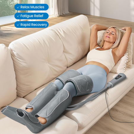 Aparat de masaj cu compresie pentru picioare RENPHO Foot & Calf Air Massager, 24 W, încălzire, 3 niveluri, moduri de masaj, memorie, indicator de încălzire, protecții, gri