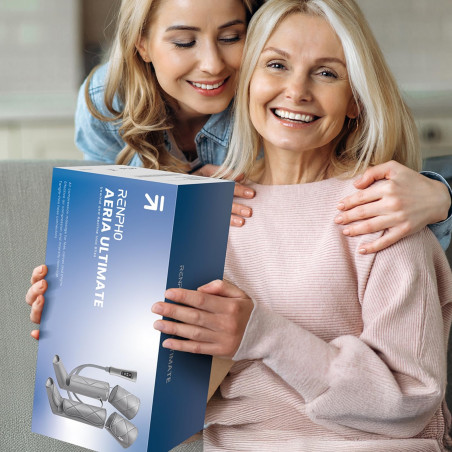 Aparat de masaj cu compresie pentru picioare RENPHO Foot & Calf Air Massager, 24 W, încălzire, 3 niveluri, moduri de masaj, memorie, indicator de încălzire, protecții, gri