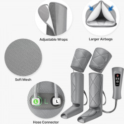 Aparat de masaj cu compresie pentru picioare RENPHO Foot & Calf Air Massager, 24 W, încălzire, 3 niveluri, moduri de masaj, memorie, indicator de încălzire, protecții, gri