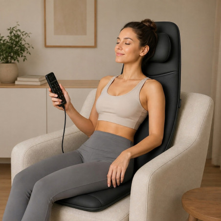 Perna de masaj Shiatsu RENPHO Neck & Back Massage Cushion - S-, 48W, 4 zone, 3 niveluri, Încălzire până la 45 °C, Reglabilă, Telecomandă, Negru
