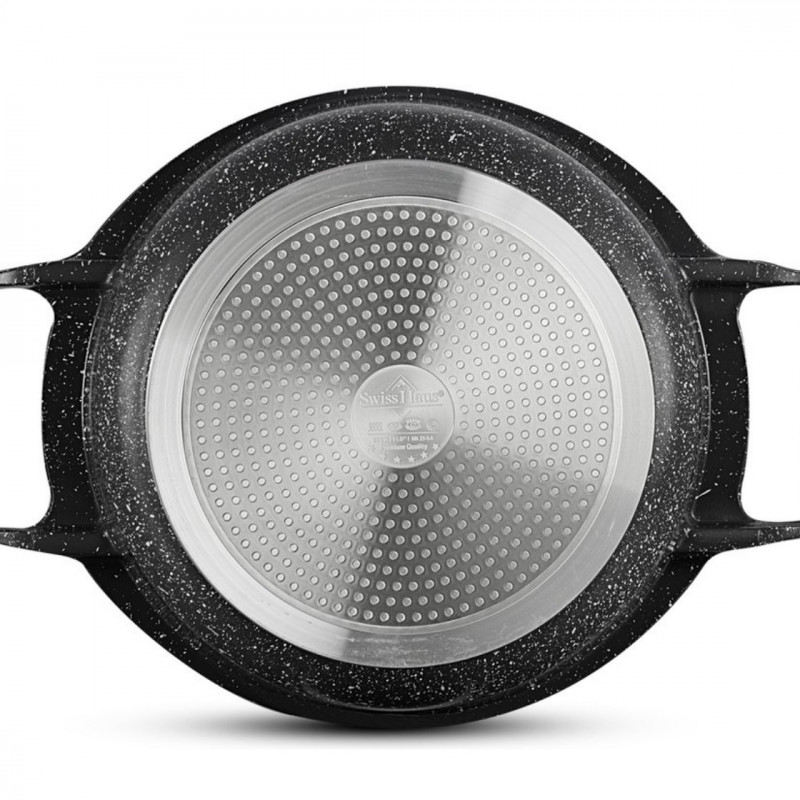 Oală Swiss Haus SH-MC24B, 4,3 l, 24 cm, acoperire ceramică Sapphire, cuptor până la 220 °C, plită cu inducție, negru