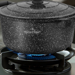 Oală Swiss Haus SH-MC28B, 7,1 l, 28 cm, acoperire ceramică Sapphire, cuptor până la 220 °C, plită cu inducție, negru
