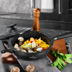 Cratiță Swiss Haus SH-MDF28B, 4,5 l, 28 cm, acoperire ceramică Sapphire, cuptor până la 220 °C, plită cu inducție, negru