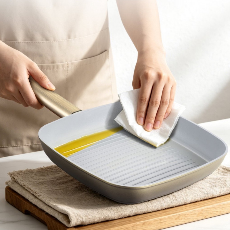 Tigaie pentru grătar Swiss Haus SH-SCGP28CH, 28 cm, acoperire ceramică Sapphire, pentru plite cu inducție, culoare șampanie