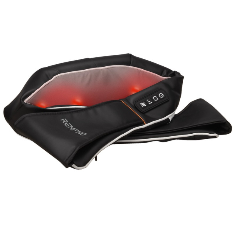 Aparat de masaj Shiatsu RENPHO U-Neck 1, 24 W, 8 capete, 2 directii, 3 niveluri de intensitate, Incalzire pana la 47 °C, Piele PU + material respirabil, Negru