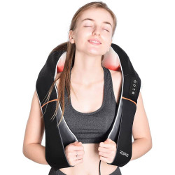 Aparat de masaj Shiatsu RENPHO U-Neck 1, 24 W, 8 capete, 2 directii, 3 niveluri de intensitate, Incalzire pana la 47 °C, Piele PU + material respirabil, Negru