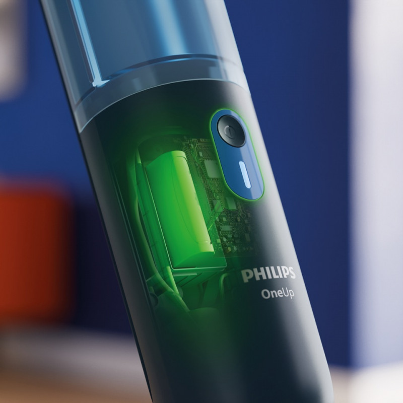 Mop electric Philips OneUp 3000 XV3101/01, 50 min, 50 m², 312/270 ml, cap rotativ la 360°, indicator LED, încărcare USB-C, albastru