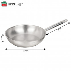 Tigaie Kinghoff KH 2019, Otel inoxidabil - 21CT, 24 cm, Uz casnic si profesional, Cuptor pana la 240°C, Toate plitele inclusiv inductie, Argintiu