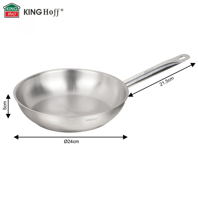 Tigaie Kinghoff KH 2019, Otel inoxidabil - 21CT, 24 cm, Uz casnic si profesional, Cuptor pana la 240°C, Toate plitele inclusiv inductie, Argintiu