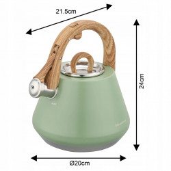 Ceainic cu fluier Klausberg KB 9062, 2,5 l, oțel inoxidabil, mâner care nu se încălzește, compatibil cu plitele cu inducție, verde
