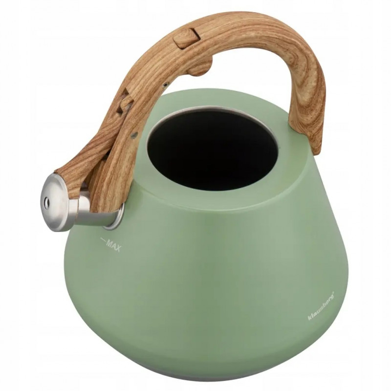 Ceainic cu fluier Klausberg KB 9062, 2,5 l, oțel inoxidabil, mâner care nu se încălzește, compatibil cu plitele cu inducție, verde
