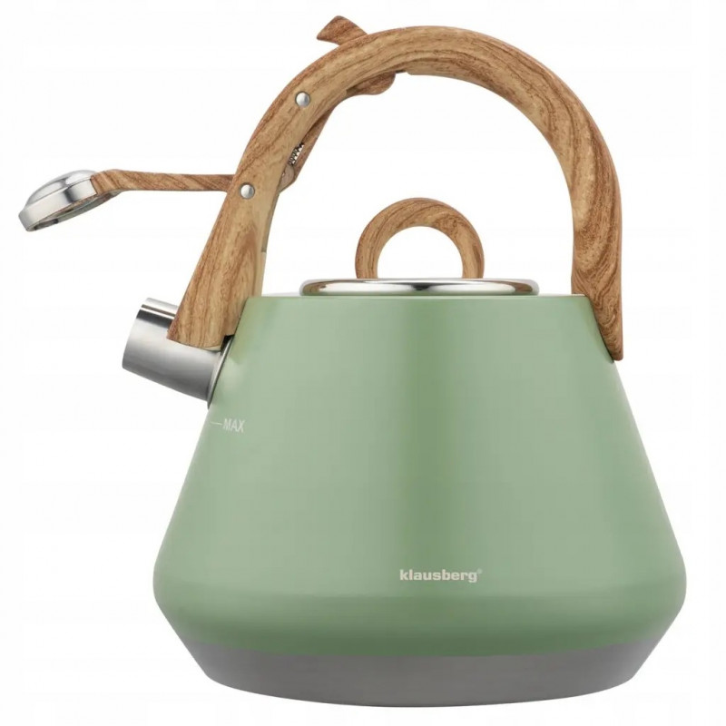 Ceainic cu fluier Klausberg KB 9062, 2,5 l, oțel inoxidabil, mâner care nu se încălzește, compatibil cu plitele cu inducție, verde