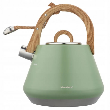 Ceainic cu fluier Klausberg KB 9062, 2,5 l, oțel inoxidabil, mâner care nu se încălzește, compatibil cu plitele cu inducție, verde