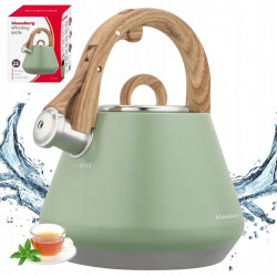 Ceainic cu fluier Klausberg KB 9062, 2,5 l, oțel inoxidabil, mâner care nu se încălzește, compatibil cu plitele cu inducție, verde