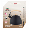 Ceainic cu fluier Kinghoff KH 1999, 2,5 l, oțel inoxidabil, mâner din lemn care nu se încălzește, compatibil cu plitele cu inducție, negru mat