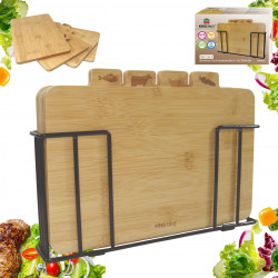 Set de 4 tăvi de tăiat cu suport Kinghoff KH 2010, 28,5 x 20 cm, marcate, din bambus, negru
