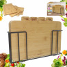 Set de 4 tăvi de tăiat cu suport Kinghoff KH 2010, 28,5 x 20 cm, marcate, din bambus, negru