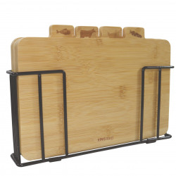 Set de 4 tăvi de tăiat cu suport Kinghoff KH 2010, 28,5 x 20 cm, marcate, din bambus, negru