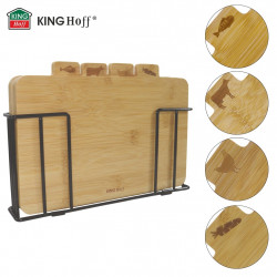 Set de 4 tăvi de tăiat cu suport Kinghoff KH 2010, 28,5 x 20 cm, marcate, din bambus, negru
