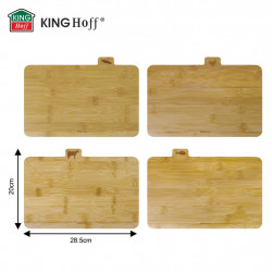 Set de 4 tăvi de tăiat cu suport Kinghoff KH 2010, 28,5 x 20 cm, marcate, din bambus, negru