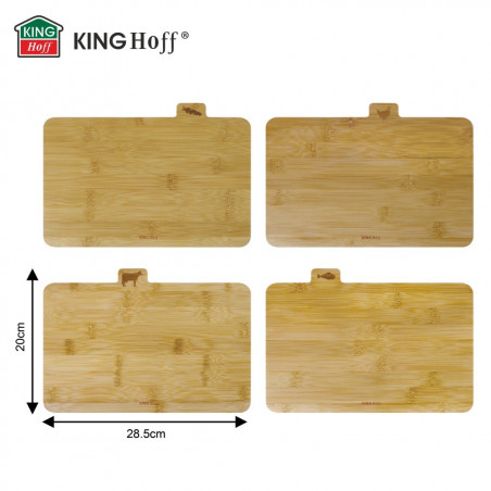 Set de 4 tăvi de tăiat cu suport Kinghoff KH 2010, 28,5 x 20 cm, marcate, din bambus, negru