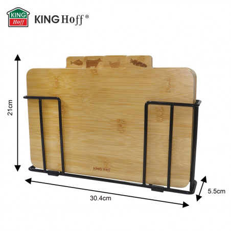 Set de 4 tăvi de tăiat cu suport Kinghoff KH 2010, 28,5 x 20 cm, marcate, din bambus, negru