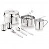 Set de tacâmuri și vase pentru camping Kinghoff KH 2060, 9 piese, oțel inoxidabil, argintiu