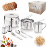 Set de tacâmuri și vase pentru camping Kinghoff KH 2060, 9 piese, oțel inoxidabil, argintiu
