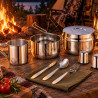 Set de tacâmuri și vase pentru camping Kinghoff KH 2060, 9 piese, oțel inoxidabil, argintiu