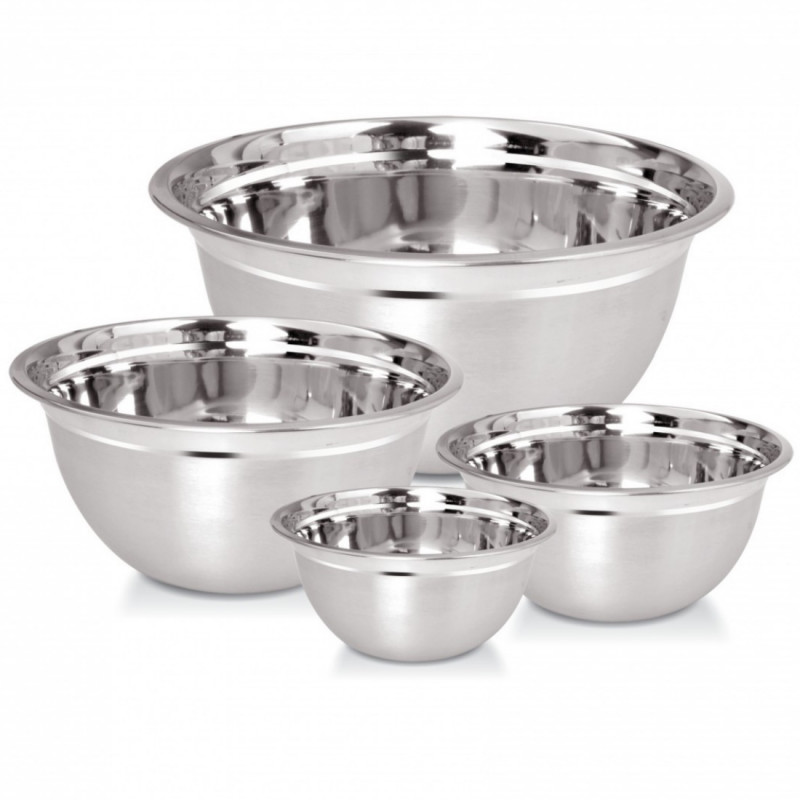Set de 4 boluri pentru amestecare și servire Kinghoff KH 2059, 18-26 cm, oțel inoxidabil, margine largă, argintiu