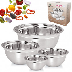 Set de 4 boluri pentru amestecare și servire Kinghoff KH 2059, 18-26 cm, oțel inoxidabil, margine largă, argintiu