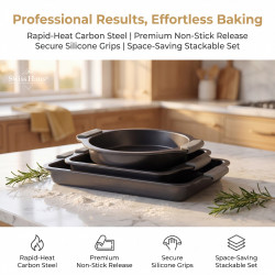 Set de 3 vase de copt Swiss Haus SH-3BSB, oțel carbon, LFGB, acoperire ceramică Sapphire, cuptor până la 230 °C, negru