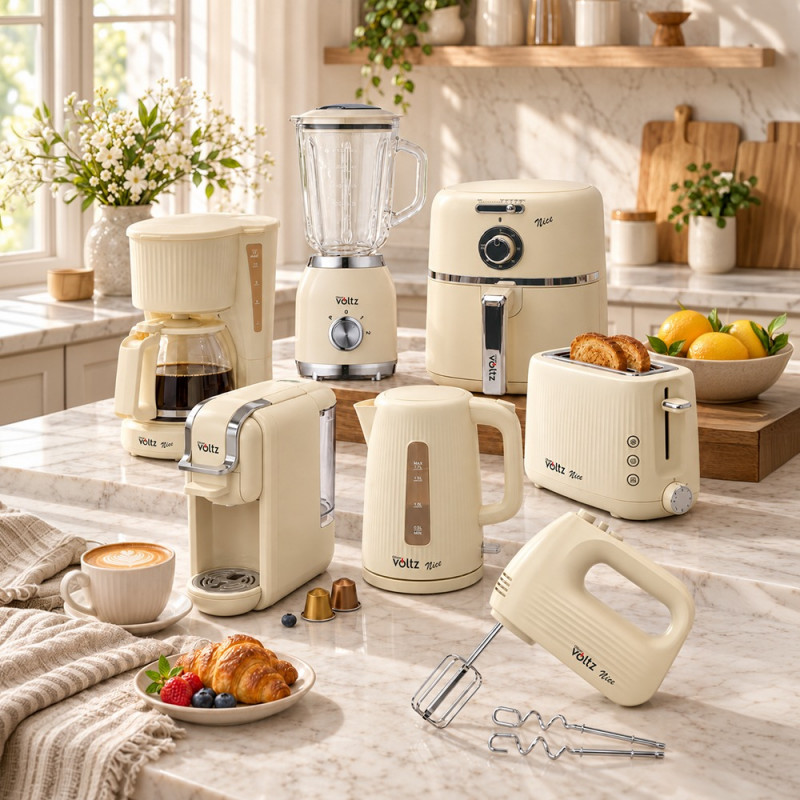 Mixer Oliver Voltz Nice OV51110PR, 400 W, 5 viteze, funcție Turbo, buton de eliberare a accesoriilor, culoare crem