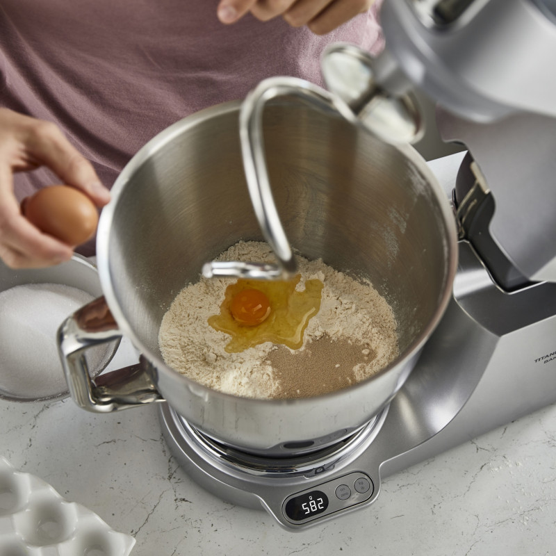 Mixer planetar Kenwood Chef Baker XL KVL85.004SI, 1200 W, 2 boluri de 5/7 l, Comanda electronica, Functie pulse, EasyWeigh™, Argintiu