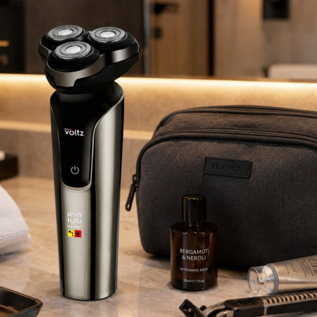 Aparat de ras cu baterie Oliver Voltz OV51814D, 5 W, 60 min, sistem de ras flotant cu trei capete, ecran LCD, 1200 mAh, Type-C, argintiu/negru