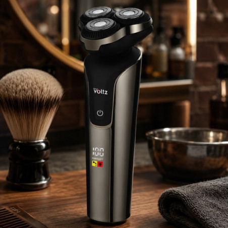 Aparat de ras cu baterie Oliver Voltz OV51814D, 5 W, 60 min, sistem de ras flotant cu trei capete, ecran LCD, 1200 mAh, Type-C, argintiu/negru