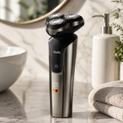 Aparat de ras cu baterie Oliver Voltz OV51814D, 5 W, 60 min, sistem de ras flotant cu trei capete, ecran LCD, 1200 mAh, Type-C, argintiu/negru