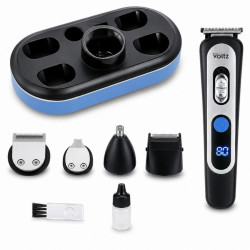 Aparat de tuns 5-în-1 Oliver Voltz OV51810T, 5 W, 90 min, 7300 rpm, ecran LCD, suport, negru/albastru