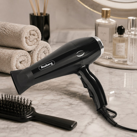 Uscător de păr Rosberg Premium RP51100T, 2000 W, 2 viteze, 3 niveluri, jet rece, duză concentratoare, negru