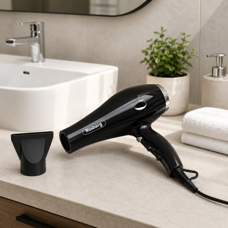 Uscător de păr Rosberg Premium RP51100T, 2000 W, 2 viteze, 3 niveluri, jet rece, duză concentratoare, negru