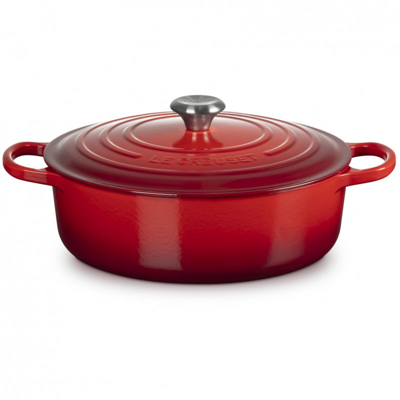 Tigaie din fontă Le Creuset 21179300602430, 30 cm, 6,2 l, Capac etanș pentru păstrarea aromelor, Cuptor până la 260 °C, Inducție, Roșu